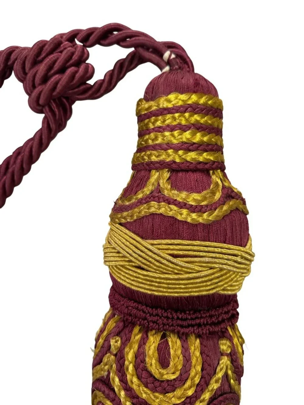 Vintage Extra Large Burgundy Gold Passementerie Curtain Tieback Tassel 45 Inch H